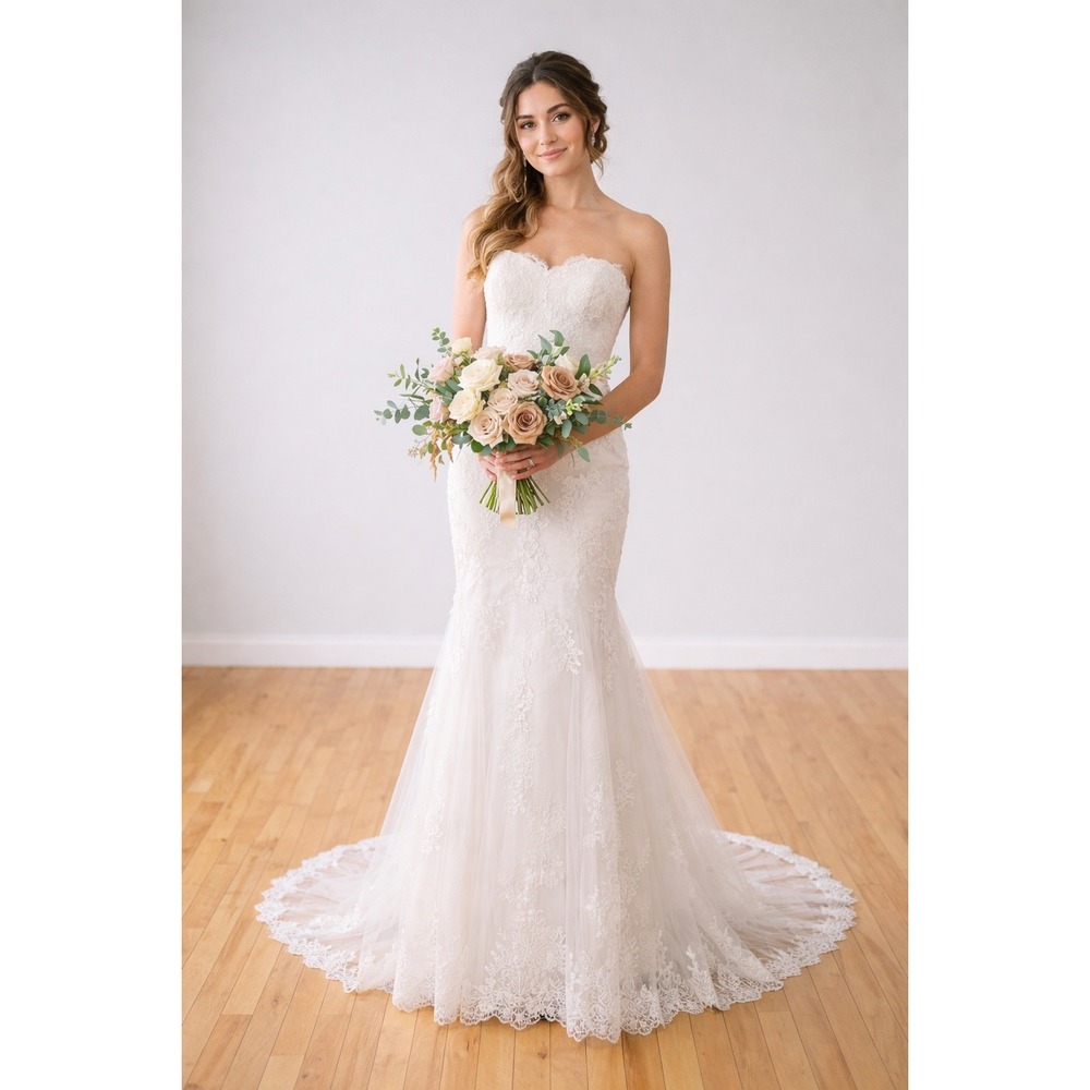 Hebeos Strapless Lace Mermaid Wedding Dress Ivory Bridal Gown Train S NEW